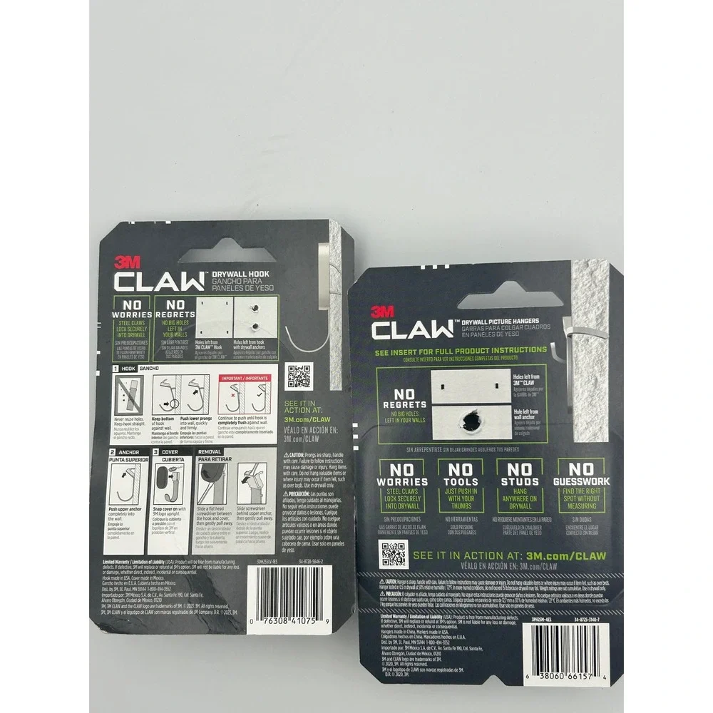 3M CLAW Drywall Hook and Picture Hanger Lot 25lb Capacity Hardened Steel NWT